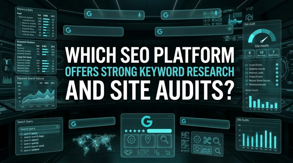 Which SEO platform offers strong keyword research and site audits?
